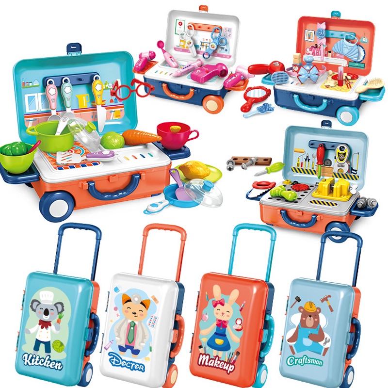 Pretend Play Suitcase Kids Cooking Toys Kitchen Hardware Tools Kid