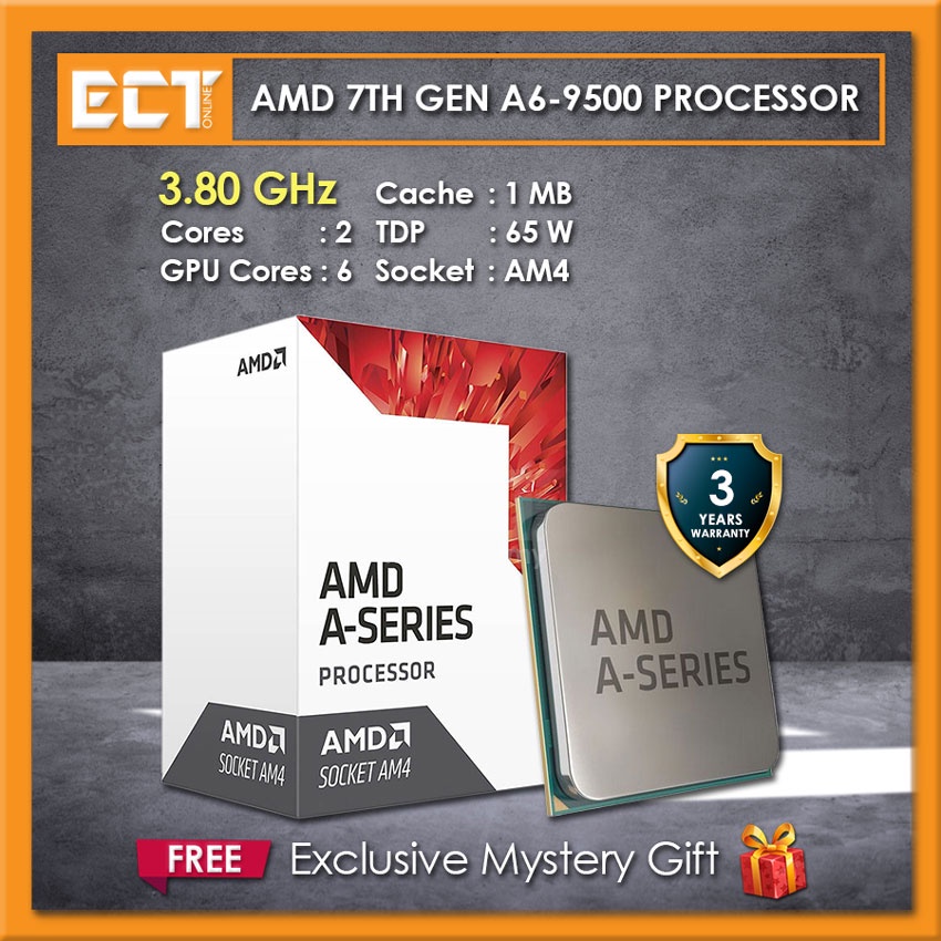 AMD A6 9500 Bristol Ridge APU Desktop Processor (3.80GHz,2 CPU Cores,1MB  Cache,AM4 Socket)