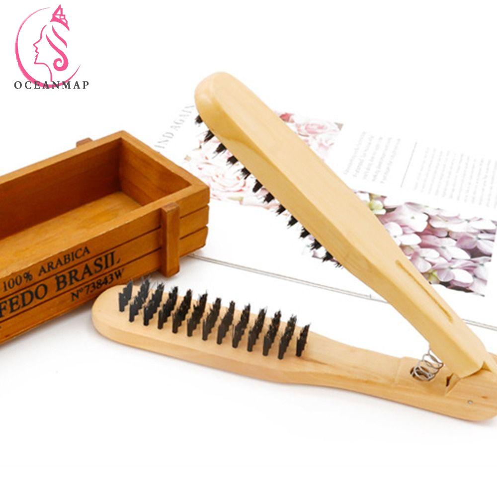 OCEANMAP Straightener Tool, Wooden Double Brush Straight Hair Comb