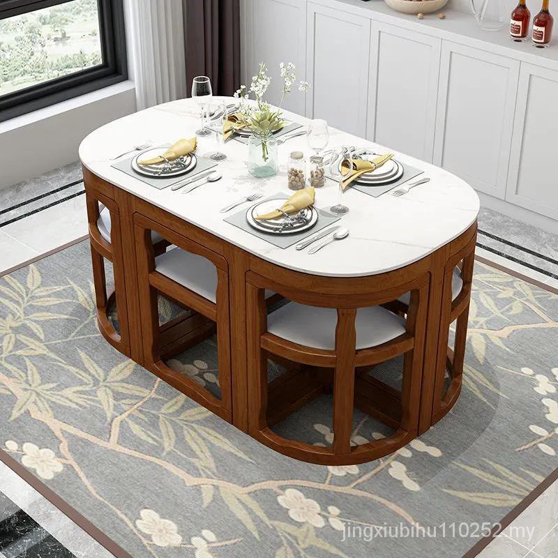 Slate Dining Table Chair Combination Square Round Solid Wood Dining