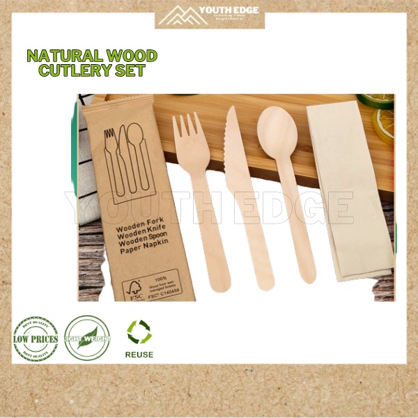 Biodegradable Disposable Natural Bamboo Cutlery Set with Tissue Eco ...