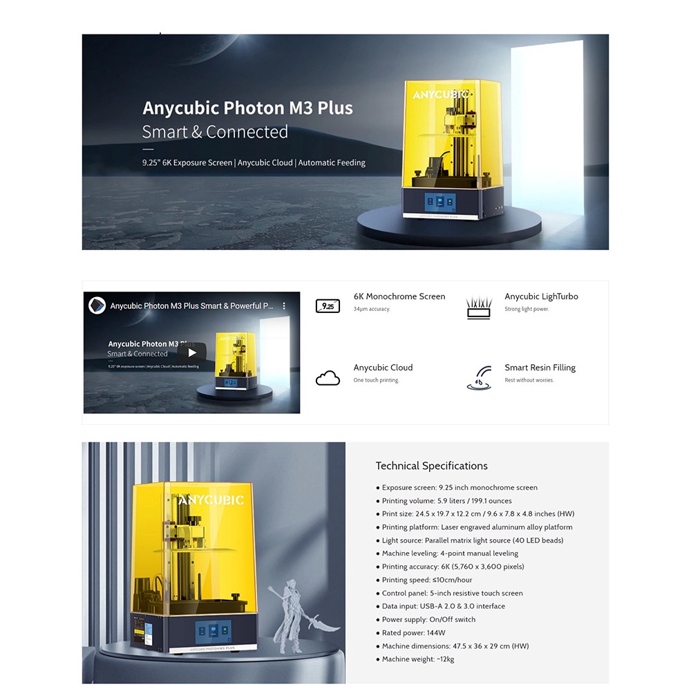 Anycubic Photon M3 Plus 6K Monochrome LCD Screen with Smart Resin ...