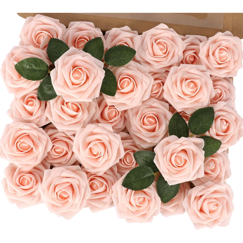 Artificial Flowers Blush Foam Roses 10PCs Fake Roses with Stem Fake ...