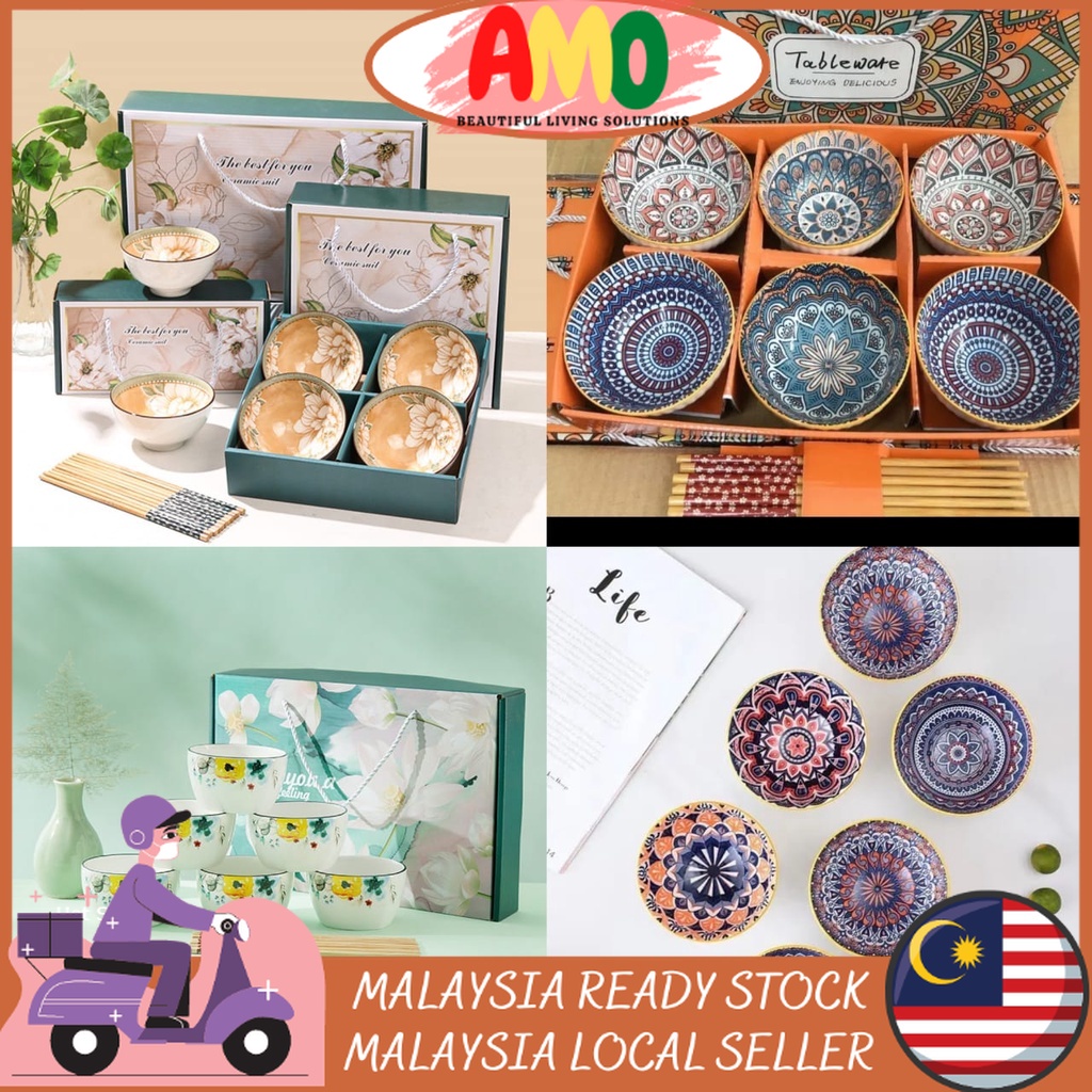 AMOMALL Tableware MIYA Style Rice Bowl Porcelain Bowl Ceramic Bowl ...