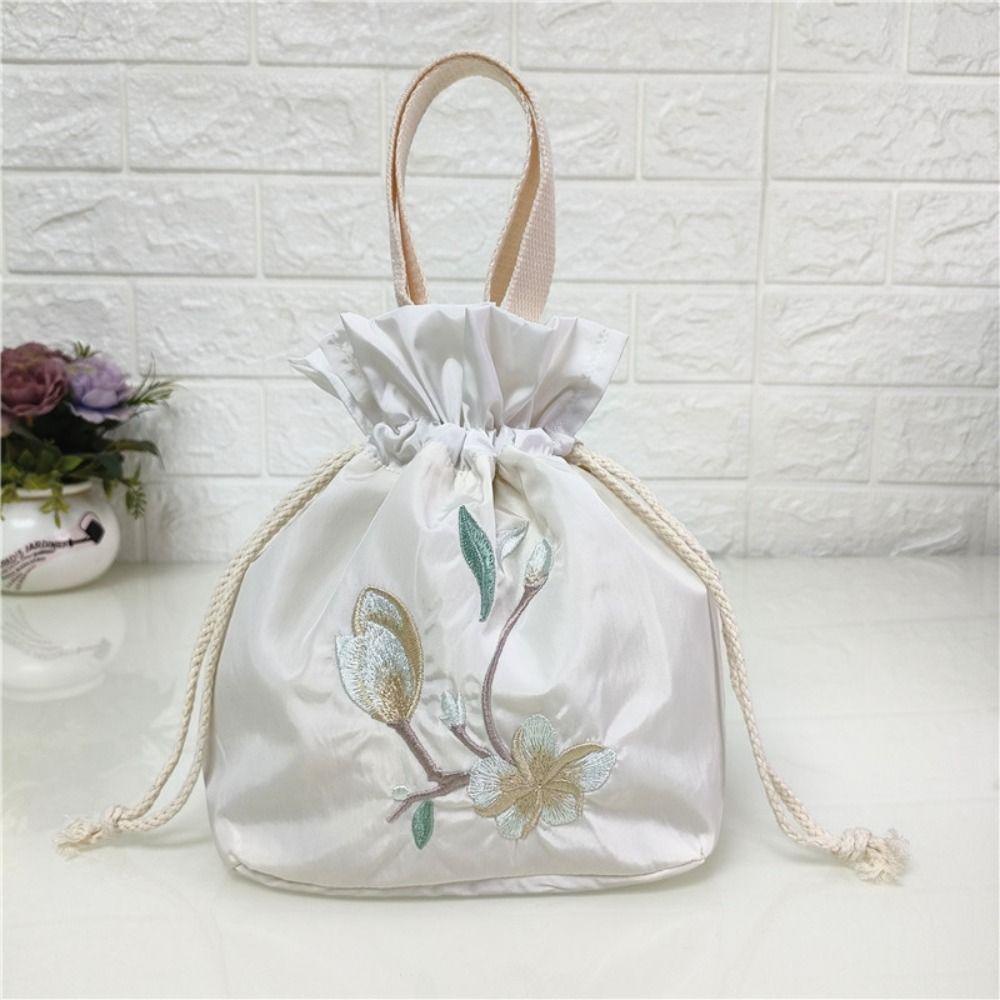 LANFENG Hanfu Drawstrings Bag, Korean Style Mommy Bag Embroidery Flower ...