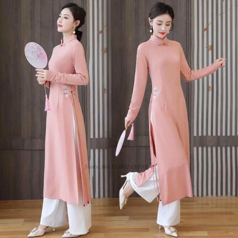 2024 ao dai classic style aodai dress full sleeve women flower