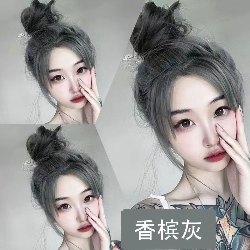 黑茶灰染发膏免漂2023流行色自己在家染泡泡植物奶茶灰染发剂香槟Black Tea Grey Hair Dyeing Cream No