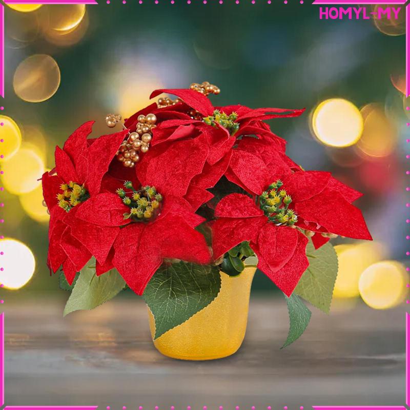 [HomylMY] Potted Red Poinsettia Plant Artificial Red Poinsettia Plant ...