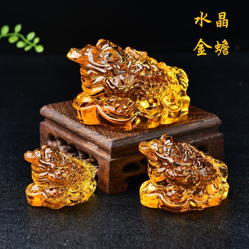 Stock】招財已開光水晶蟾蜍金蟾蜍/ 风水招财金蟾蜍招财佛摆件黄水晶金