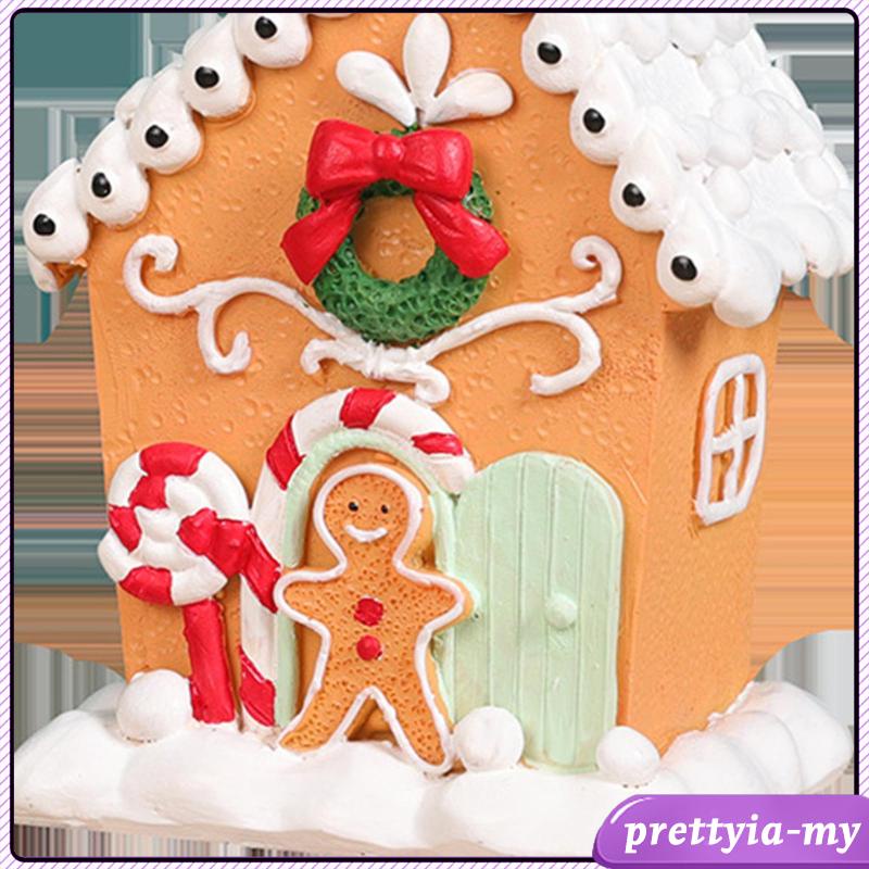 [PrettyiaMY] Christmas Gingerbread House Figurine Xmas Gingerbread House Ornament for Cafe