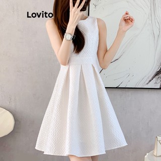 Lovito Casual Plain Zipper Bow Back Plicated Dress For Women Lna