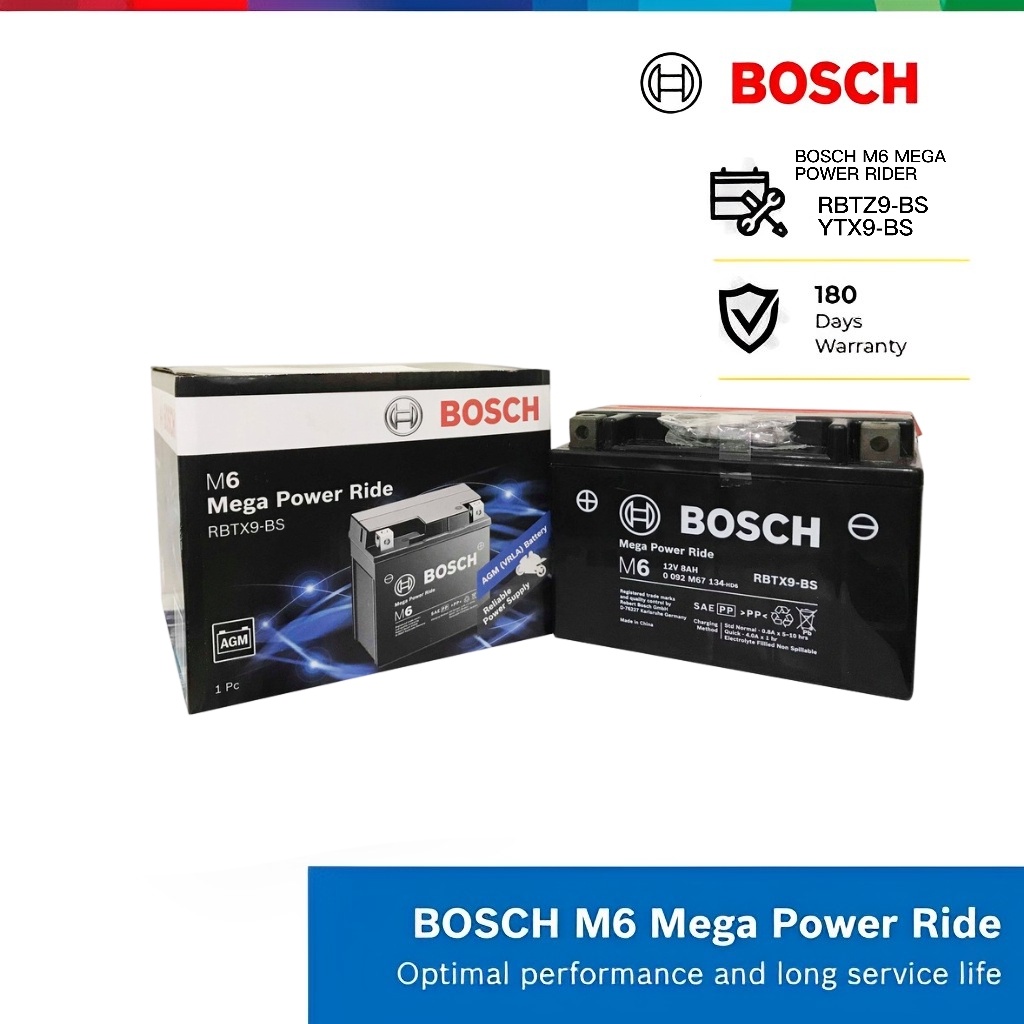 YTX9-BS RBTX9-BS BOSCH BATTERY M6 MEGA POWER RIDE VRLA AGM YTX9 NS200 ...