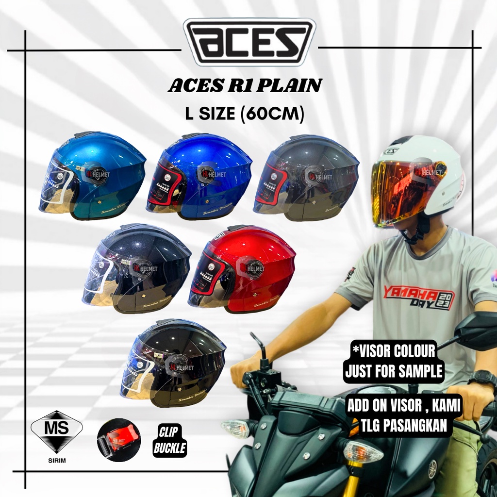 ACES R1 HELMET PLAIN COLOR (Helmet Open Face Aces R1 Siap Visor Clear ...