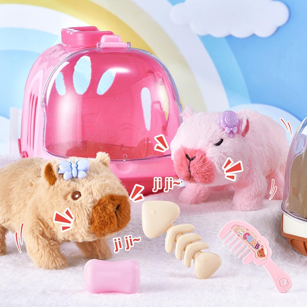 Cute Cartoon Electronic Plush Capybara Toy Can Walk Squeak Soft Stuffed ...