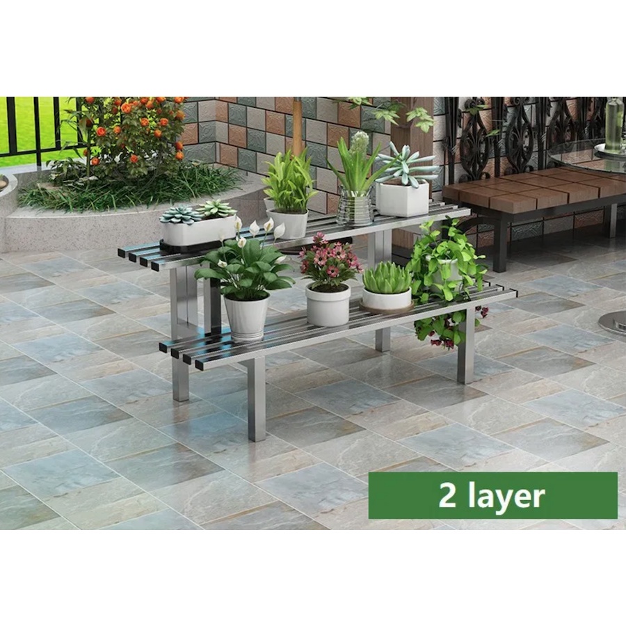 2Tier Stainless Steel Flower Rack Indoor/Outdoor Flower Pots Holder