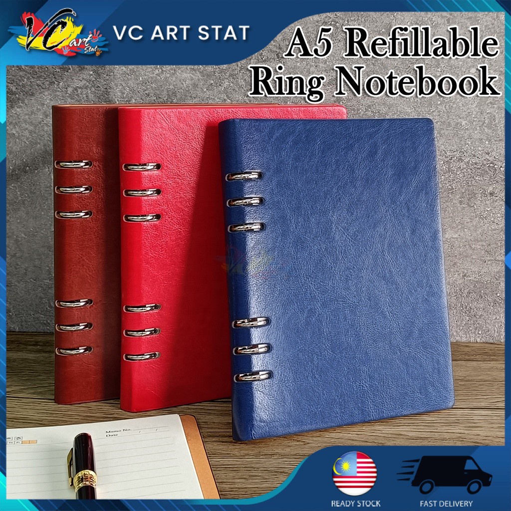 VC Art A5 PU Leather Cover Refillable Notebook 80gsm 160page Business