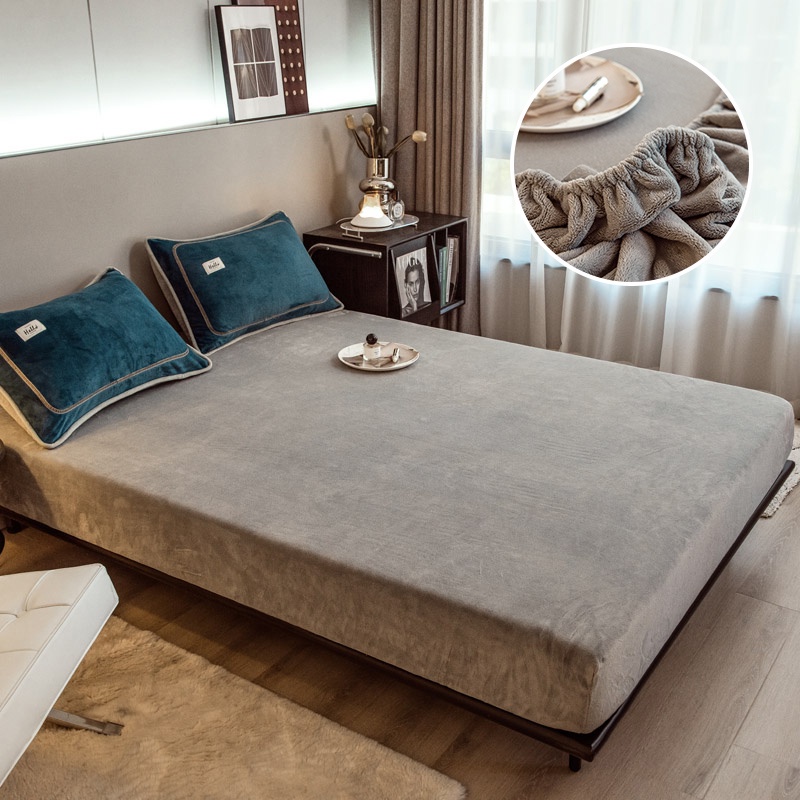 Thick Milk Velvet Bed Sheet Solid Color Crystal Cover Simmons Mattress ...