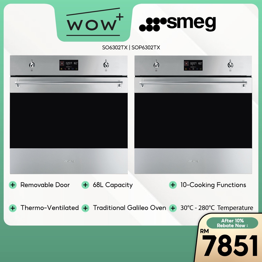 Smeg SO6302TX / SOP6302TX BuiltIn Oven Stainless Steel, Featuring (68L/60cm) 10Cooking
