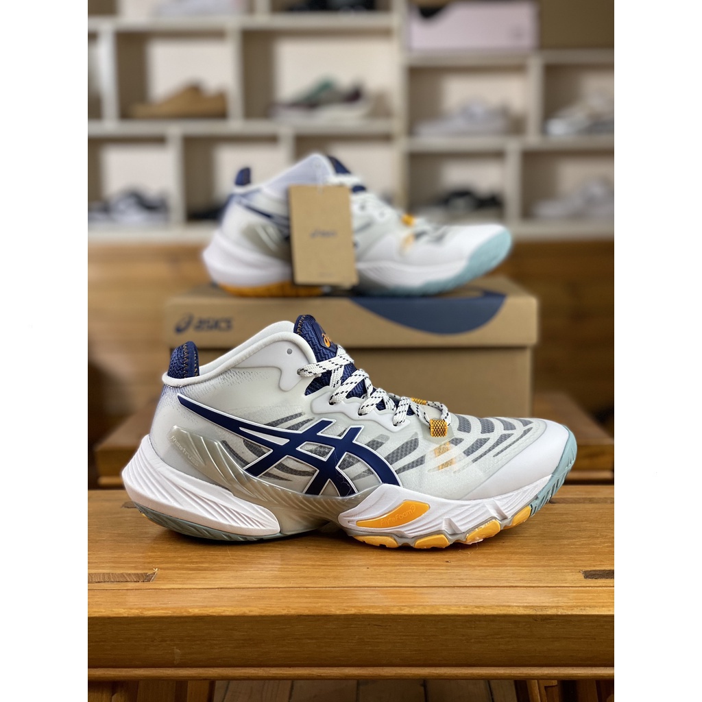 Asics sky ELITE FF MT2 METARISE Flytefoam Propel Cushioning Double Layer Fiber Upper Blue Mid Top Badminton Volleyball Shoes Competition Training