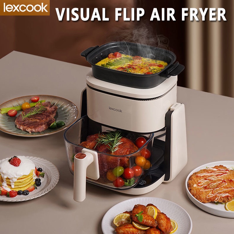 【LEXCOOK】Visual Air Fryer Flip Turn Over Oil Free Fryer 4L Household