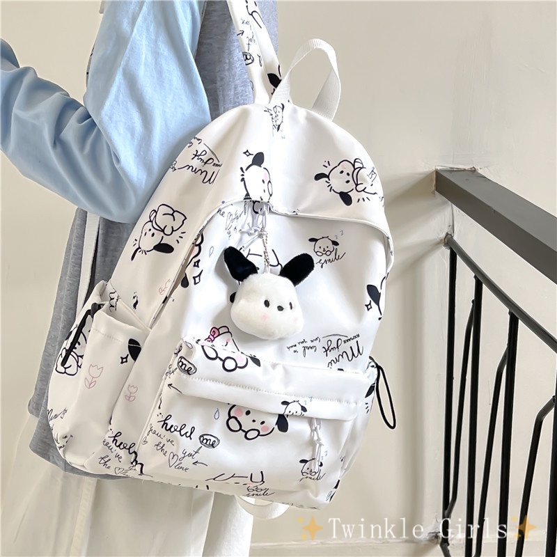 Korean Style Cute Pochacco Graffiti School Bag Large Capacity School  Backpack Female Waterproof Backpack Student Beg Sekolah Perempuan