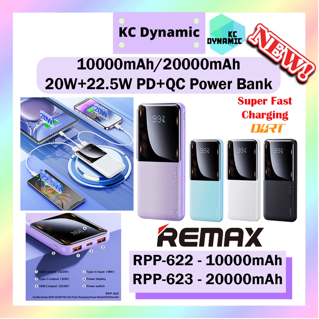 Remax RPP-622 10000mAh RPP-623 20000mAh Power Bank PD 20W QC 22.5W Super Fast  Charging Pawerbank RPP623 RPP622