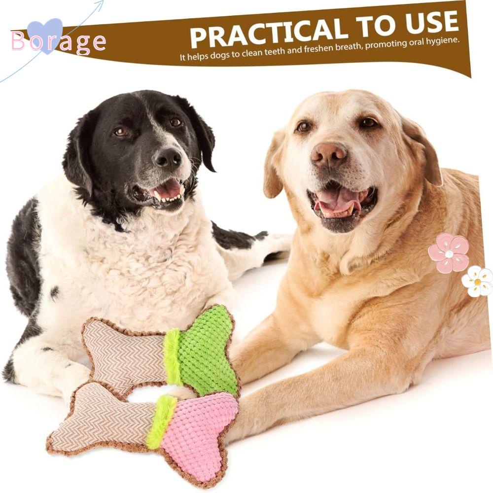 BORRAONE Dog Squeaky Toys, Plush Bone Shaped Puppy Toys, Cute Teeth