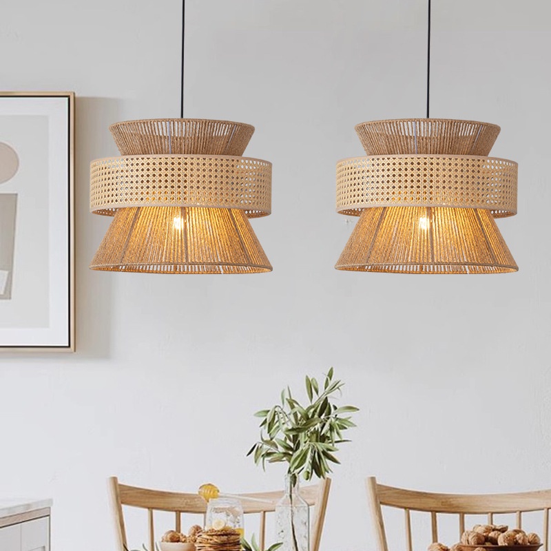 LAMPU RATTAN CHANDELIER CEILING LIGHT FOR KITCHEN ISLAND, RUSTIC HAND ...