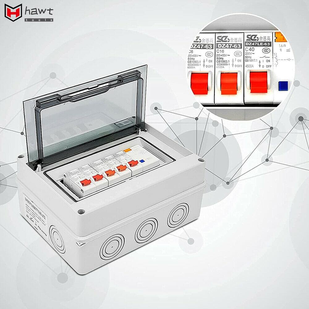 Fuse Box RCD Shed With 4 Way 4 X MCB Leakage Circuit Breakers 230/40OV