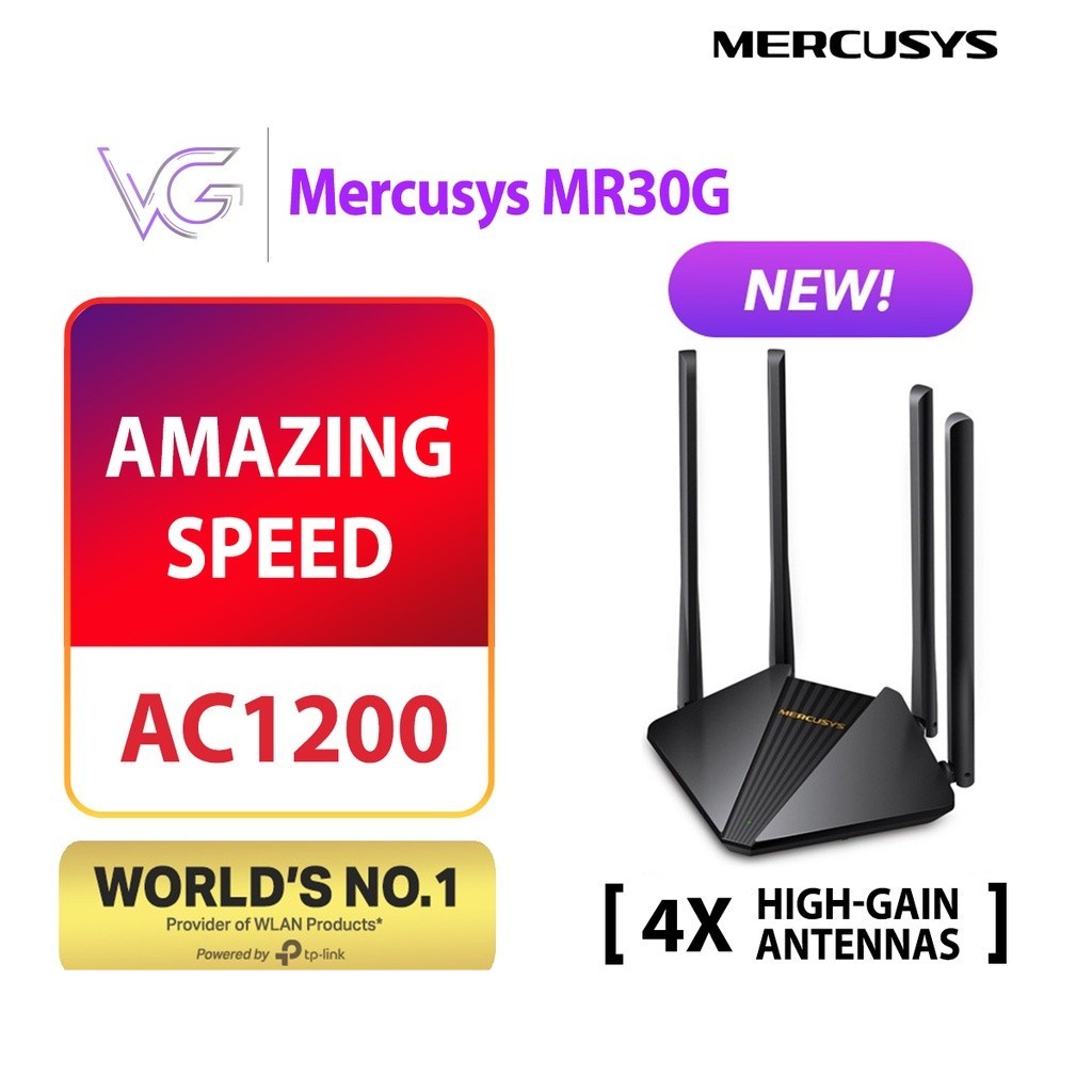 Mercusys MR30G AC1200 ( 2.4Ghz+5Ghz ) 4× HighGain Antennas Dual Band