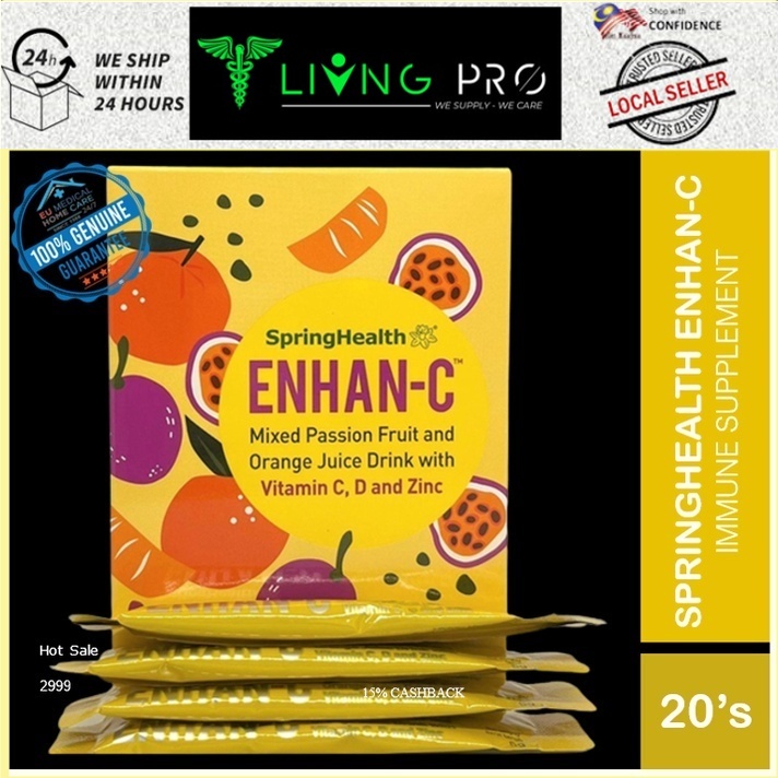 SpringHealth ENHANC Mixed Passion Fruit Orange Juice Drink Vitamin C, D Zinc (20 sachets