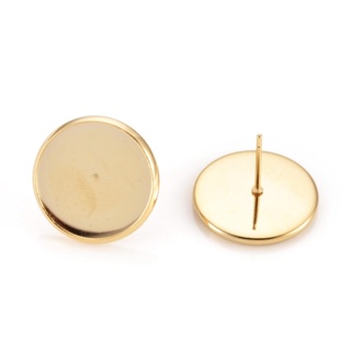10pc 304 Stainless Steel Stud Earring Settings Flat Round Gold Plated ...