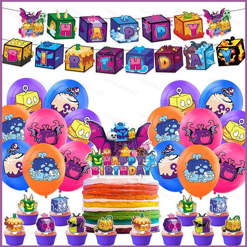 SQ2 Blox Fruits theme kids birthday party decorations banner cake ...