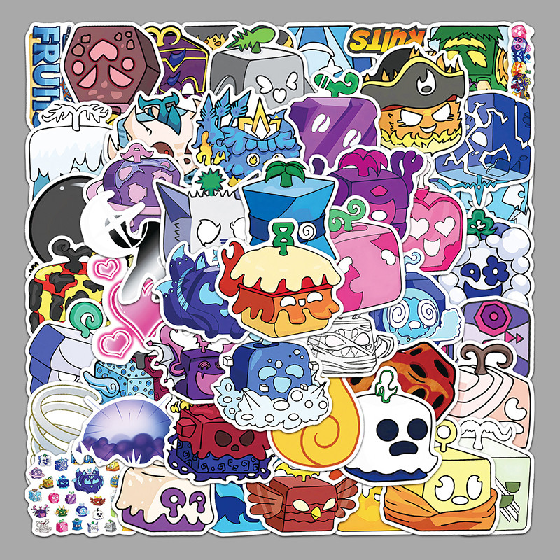 50PCS Cartoon Roblox Game Blox Fruits Stickers Luggage Skateboard Phone ...