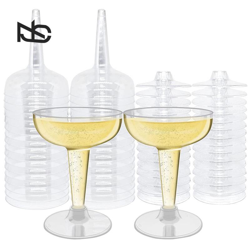 50 Pack Plastic Goblet, 4Oz Stem Disposable Martini Glasses for Parties