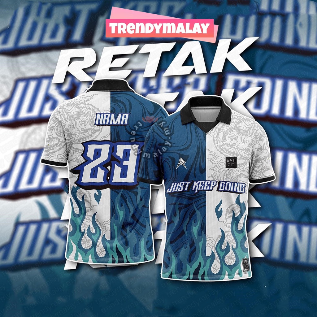 Flame Design Collection Retro Collar Jersey Custom Name and Number