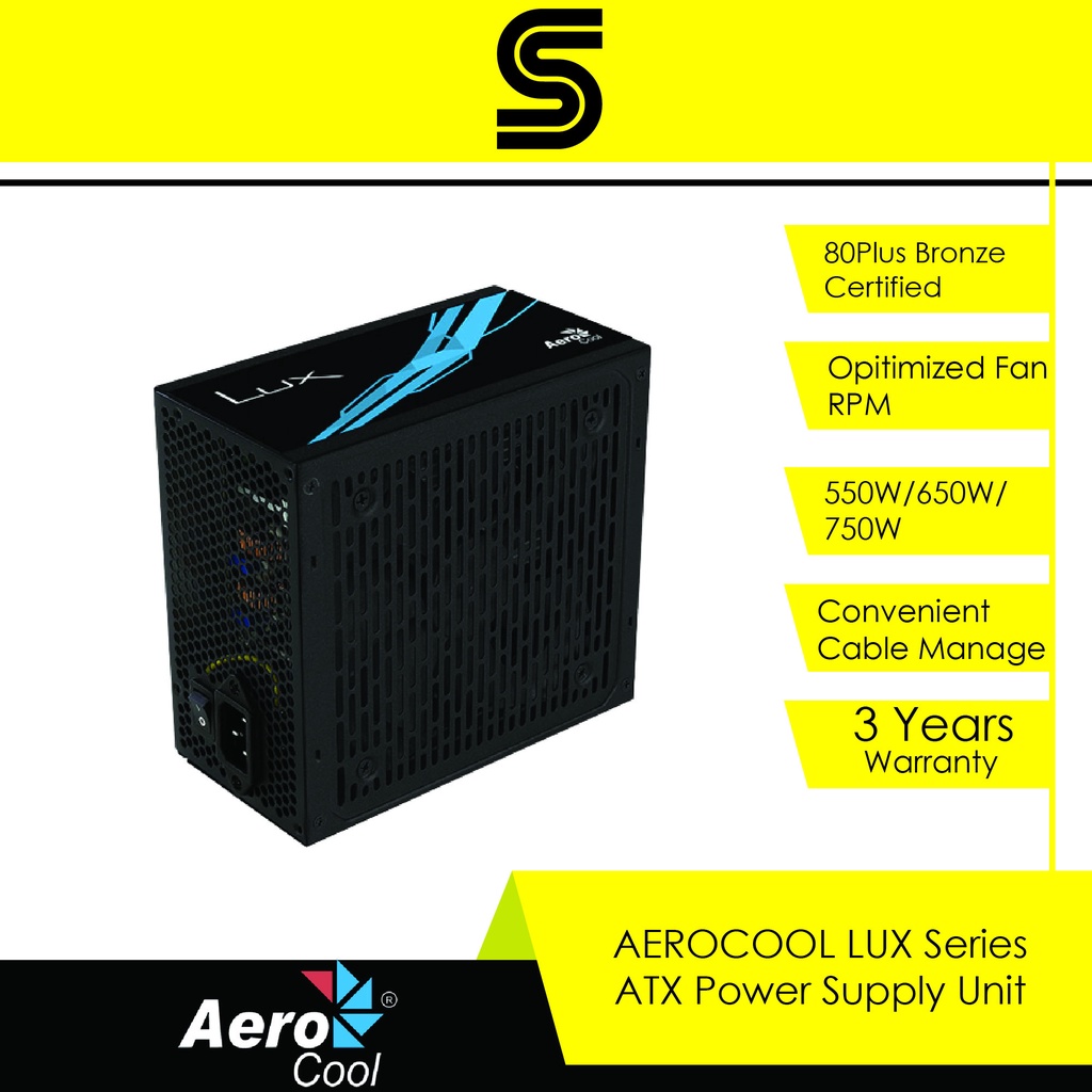 AEROCOOL LUX 550W/650W/750W 80Plus Bronze ATX Power Supply