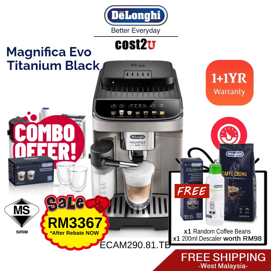 [Free Bean & Descaler] Delonghi Magnifica Evo Titanium Black Fully Automatic Coffee Machine