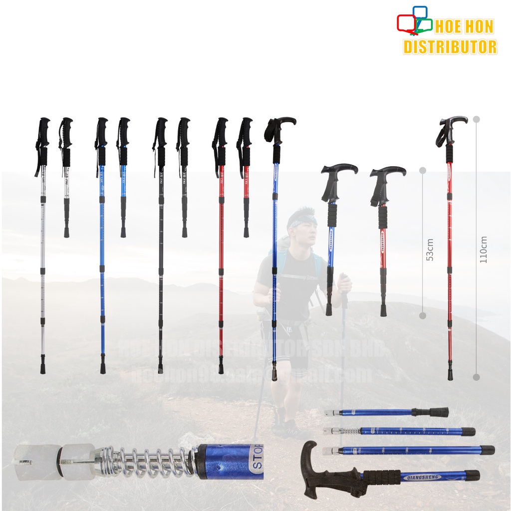 Hiking Pole Trekking Stick Spring 3 or 4 Section Retractable Walking Climbing Cane Tongkat Stabilizer Support Shopee Malaysia