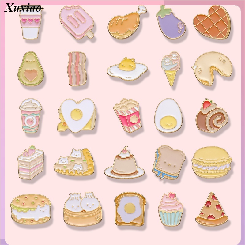 25 Styles of Breakfast Food Enamel Brooches Egg Sandwich Bread Ice
