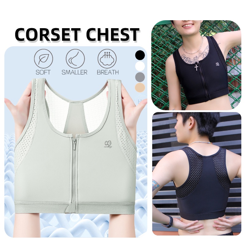 Zipper Corset Latex interlayer Chest Binder Tomboy Wrap Short Breast Flatten Binder Sport Bra