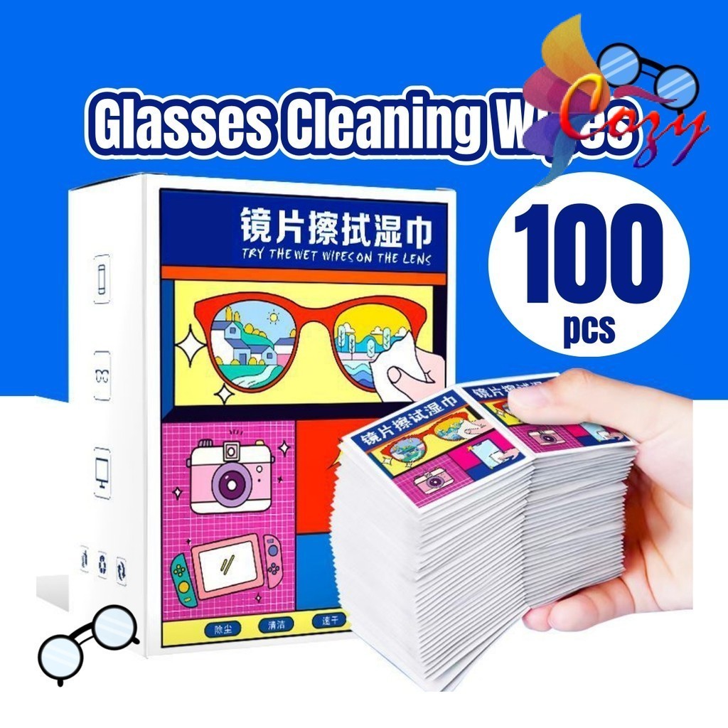 (100 PCS) Spectacles Wipes Glasses Cleaning Wet Tissue Disposable Anti ...