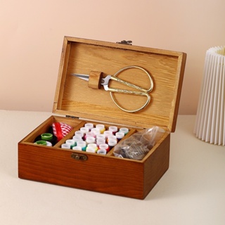 Sewing Box For Sewing Supplies Vintage Solid Wood Sewing Set