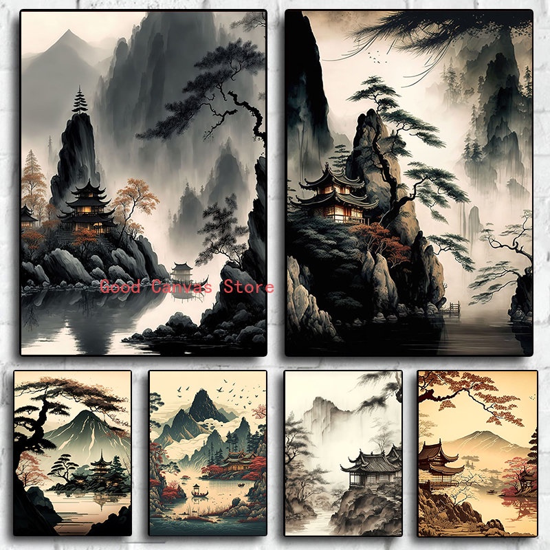 Vintage Japan Landscape Posters Chinese Scenery Canvas Painting HD ...