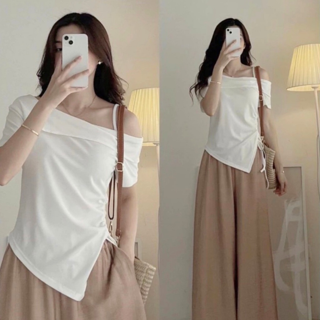 Women's big-size t-shirt with stylized fold-over flap, one side ...