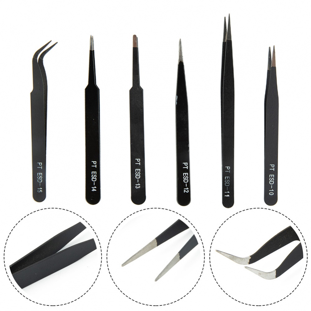 6pcs Precision Tweezers Set, Upgraded Anti-Static Stainless Steel Curved of Tweezers, for Electronics, Laboratory Work, Jewelry-Making, Craft, Solderi