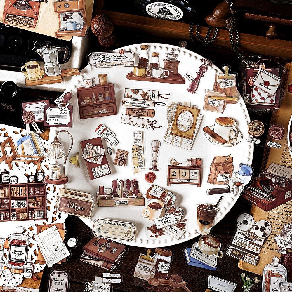 500 Pezzi Adesivi Per Scrapbooking Vintage - 100 Fogli Stickers In PET Trasparente, Tema Shabby Chic - Per Bullet Journal, Album, Buste, Artigianato