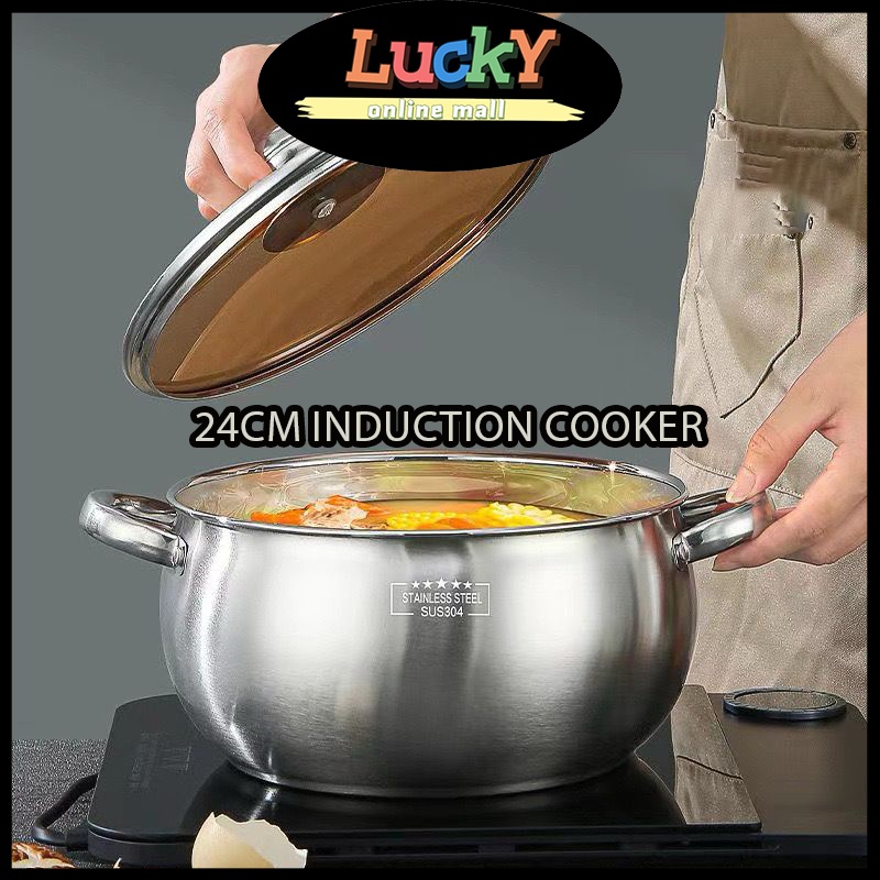 [LUCKY] 24cm French Style Soup Pot Stainless Steel with Glass Lid ...