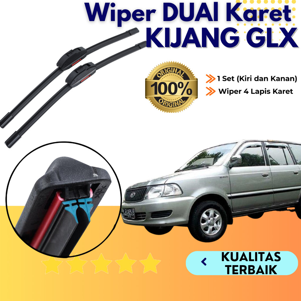 Double Rubber Wiper / Dual Rubber Frameless Car Toyota Kijang LGX Pair ...