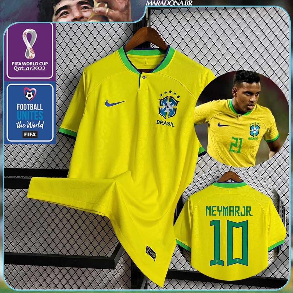 Nike Brazil Neymar Jr. Home Jersey 22/23 w/ World Cup 2022 Patches